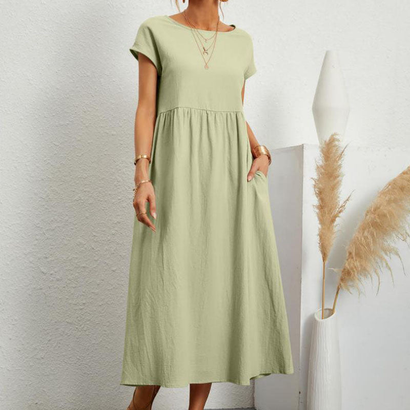 Long Round Neck A-line Dress