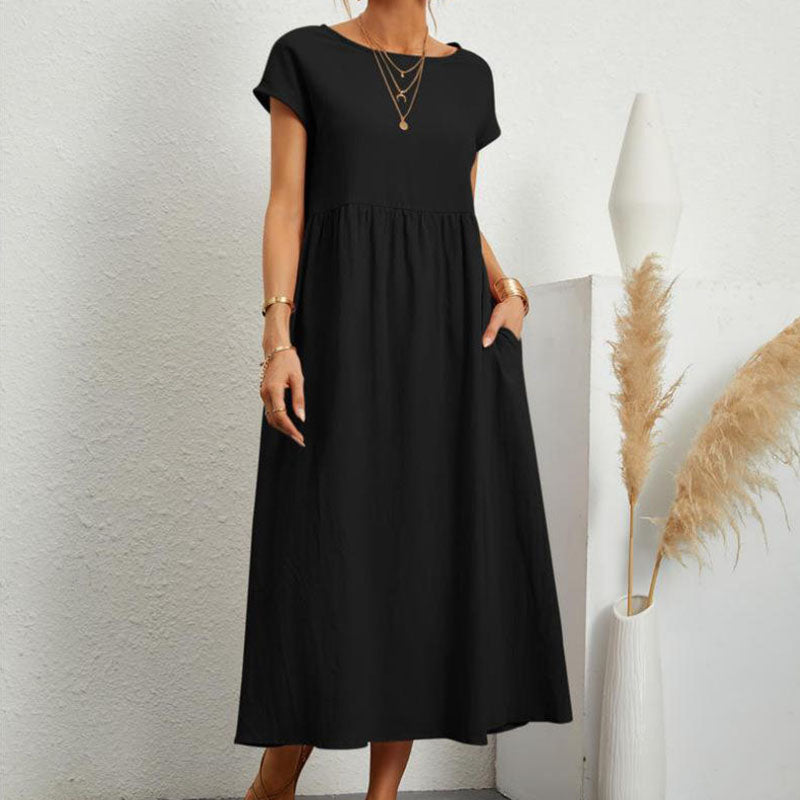 Long Round Neck A-line Dress