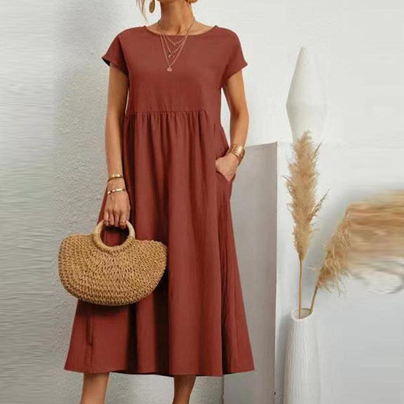 Long Round Neck A-line Dress