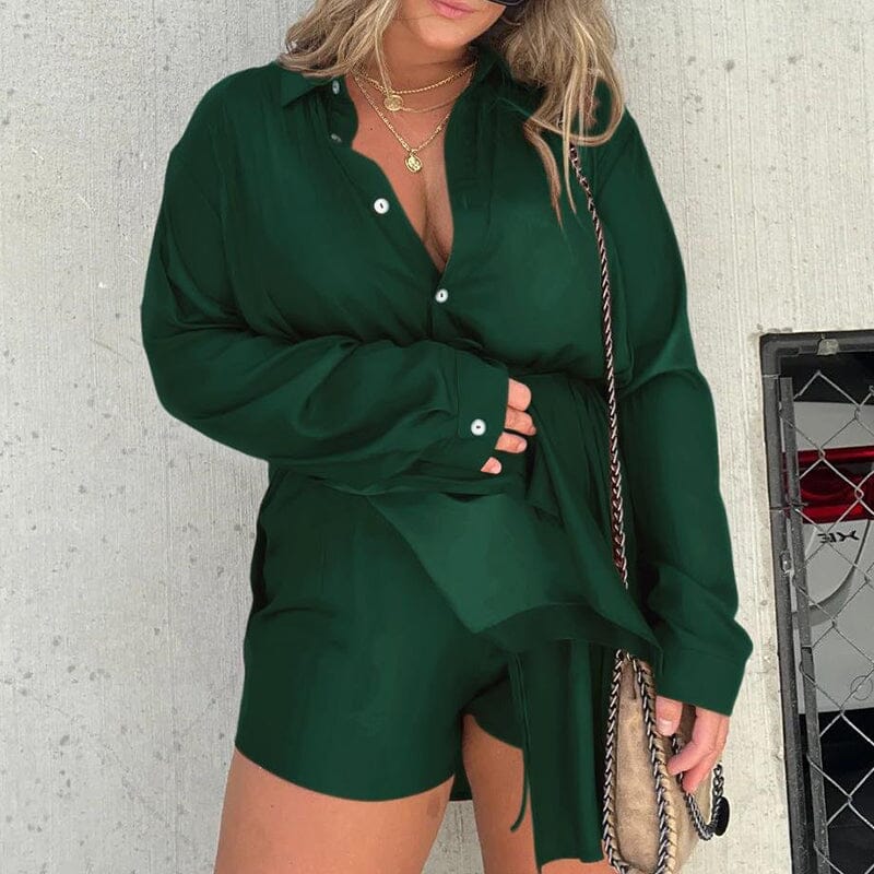 Women's Solid Color Long Sleeve Shirt Suit