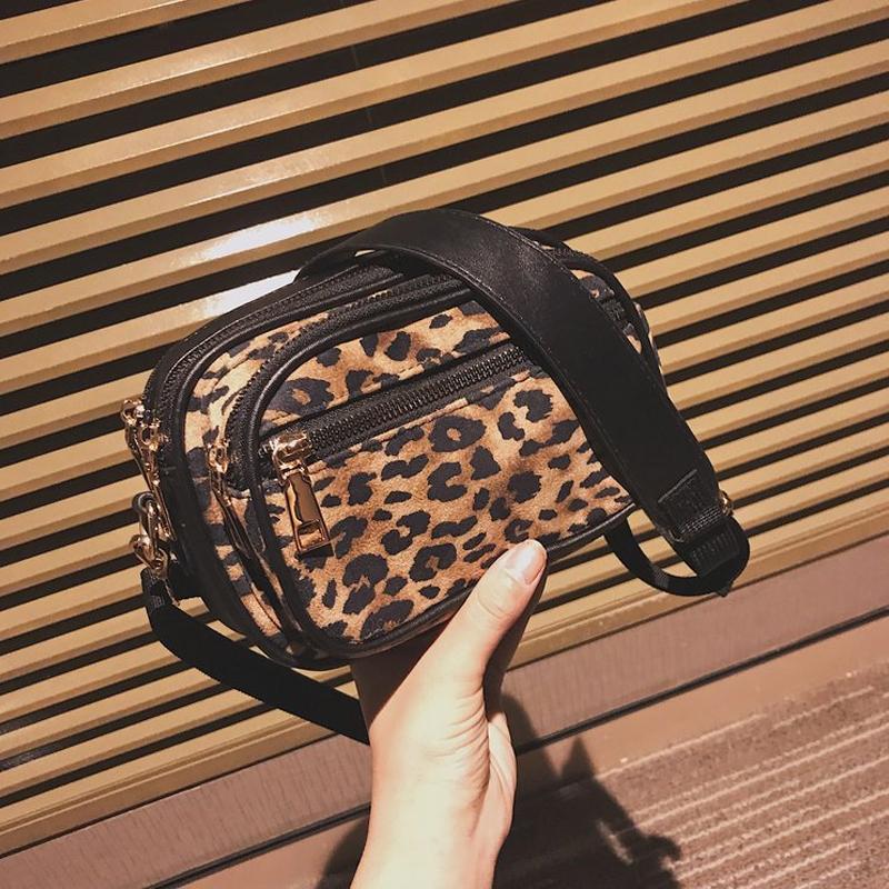 Leopard Print Multi-Layer Zipper Crossbody Bag