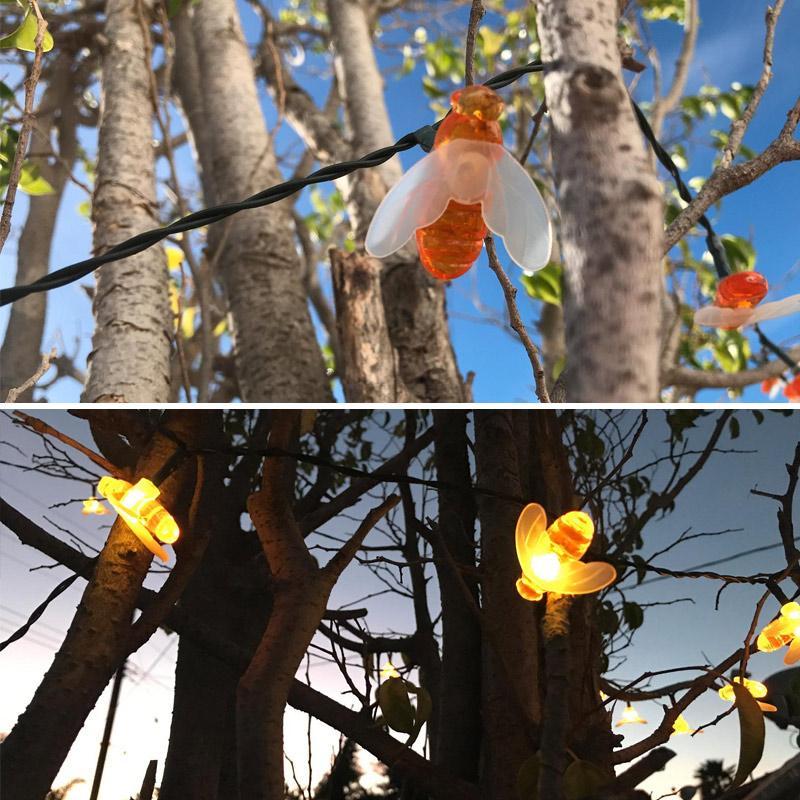 Solar-Powered LED Bee String Lights