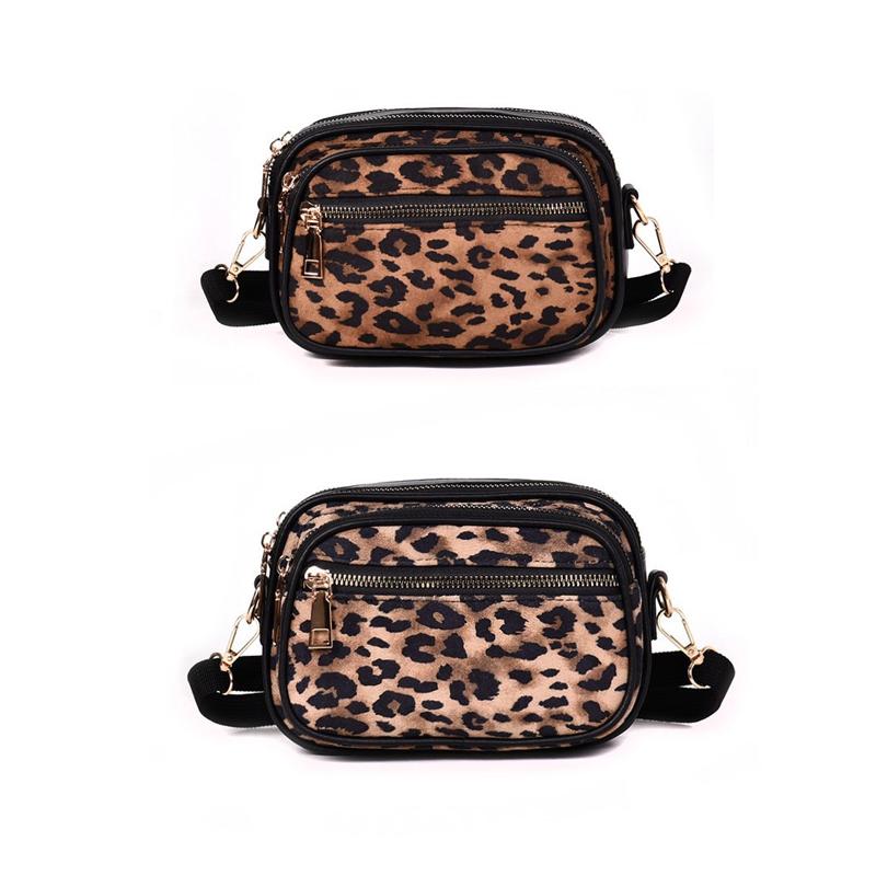 Leopard Print Multi-Layer Zipper Crossbody Bag