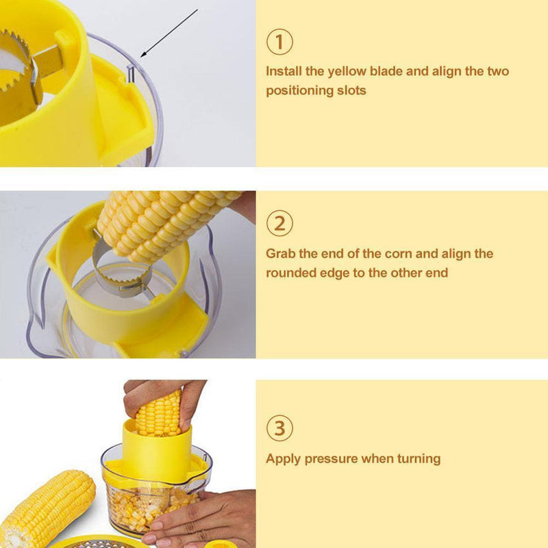 Cob Corn Stripper With Built-In Measuring Cup And Grater