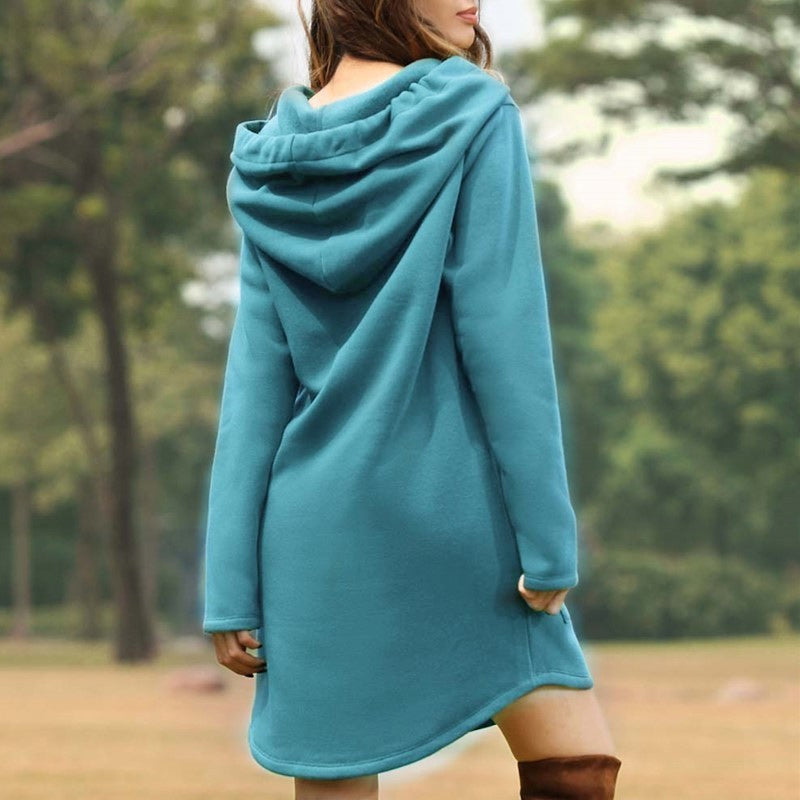 Solid Pocket Long-sleeved Hoody Dress