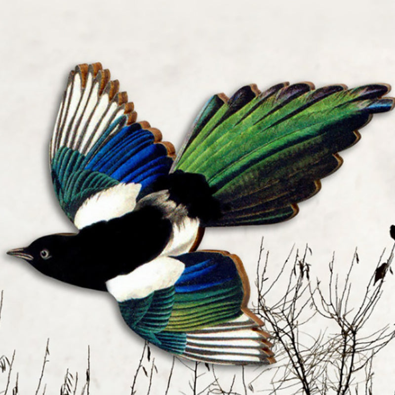 Handmade Wooden Magpie Brooch